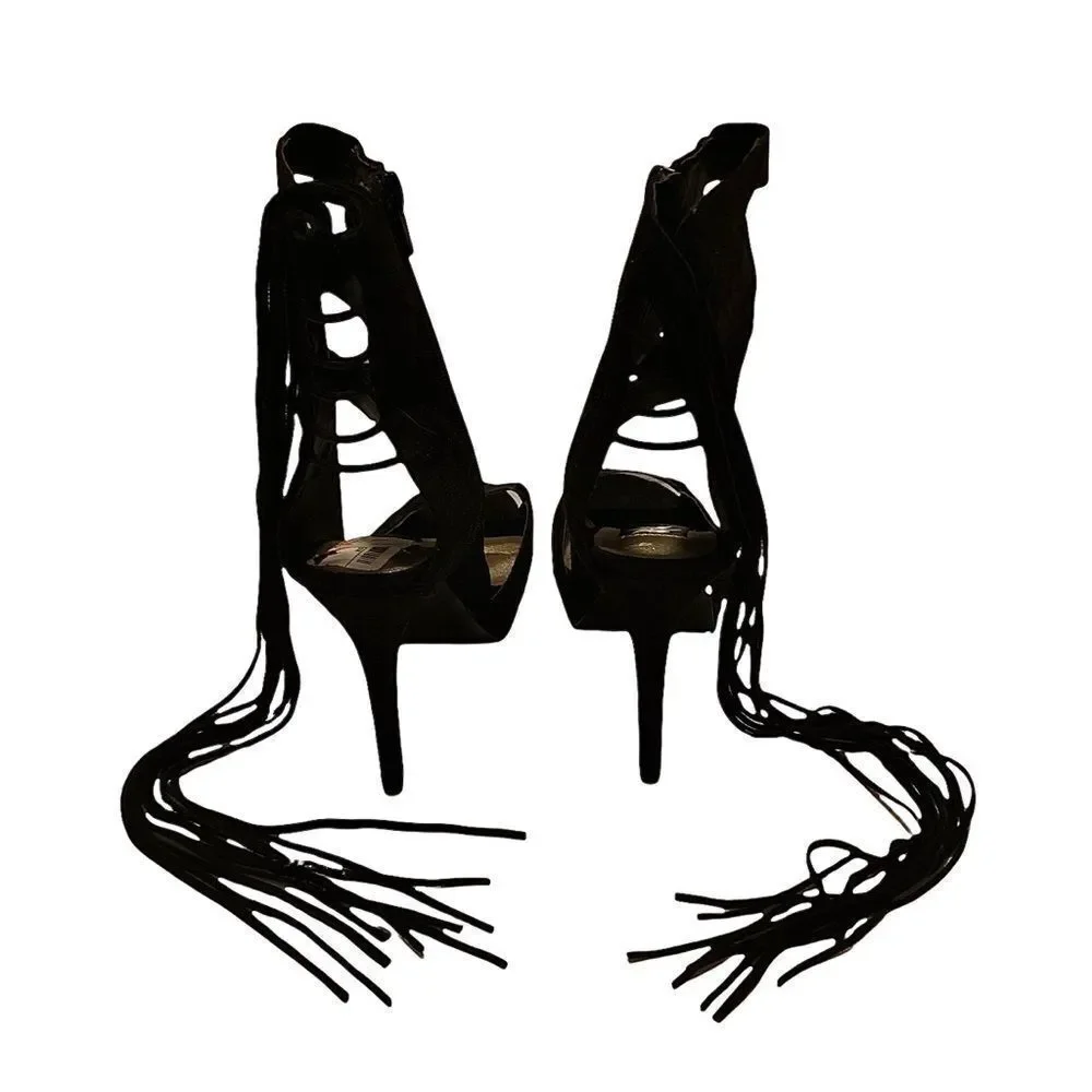 Brand New Lust For Life Women’s Size 7.5 Black Suede Open Toe Stiletto Heels.
